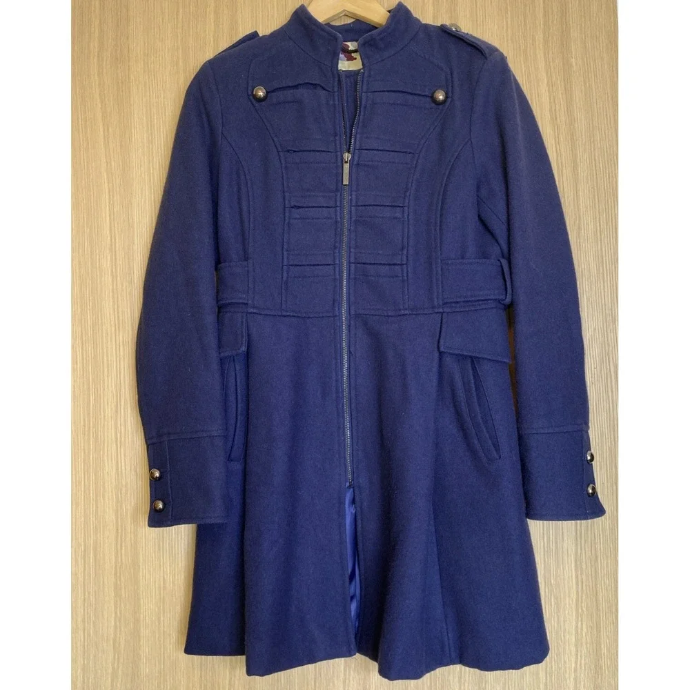 Steve Madden Women Blue Military Style Zip Front Peacoat Jacket Size Small